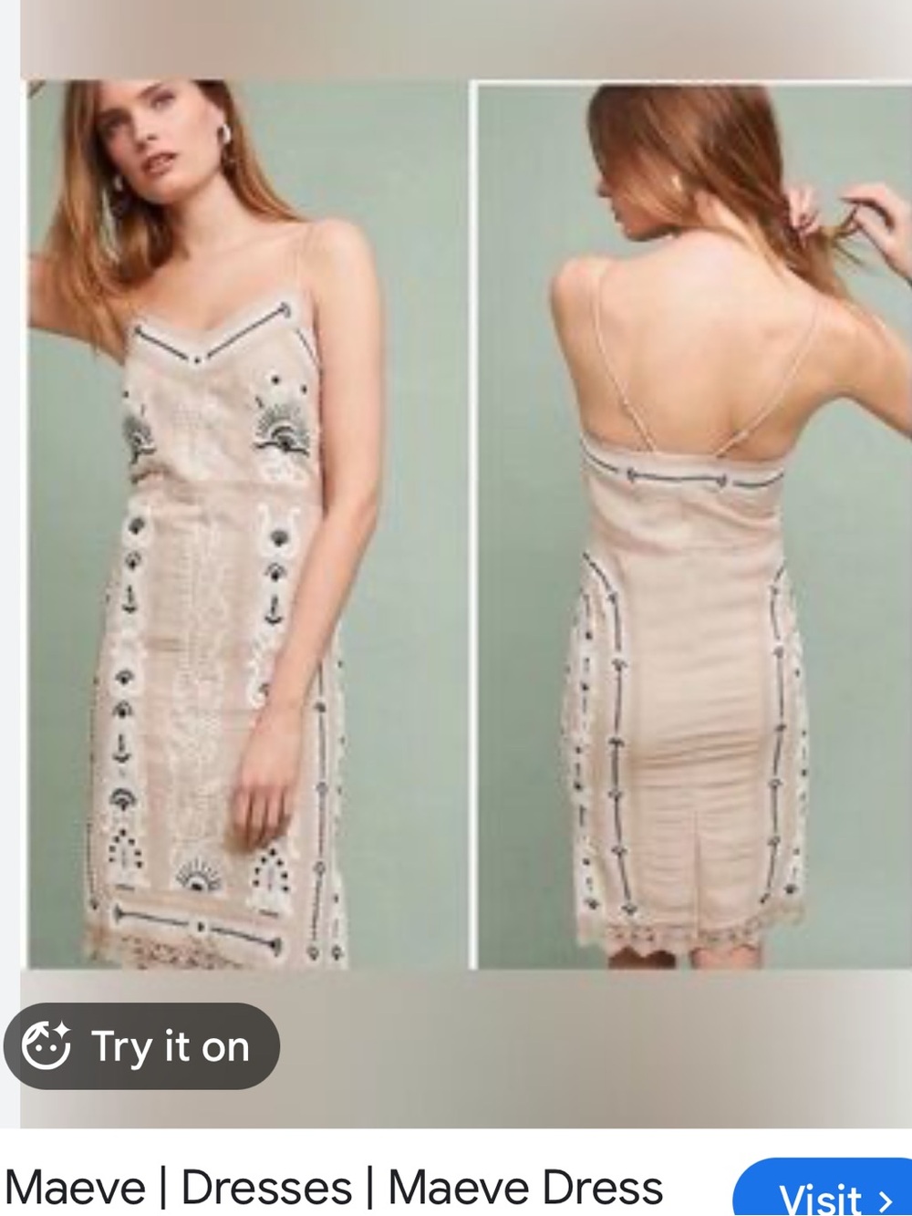 New With Tags Anthropologie Maeve Embroidered Slip Dress Sz M